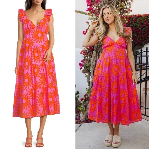J.Marie Dresses & Skirts - NWT J.Marie Mara Floral V-Neck Ruffle Sleeve Midi A-Line Dress Sz L